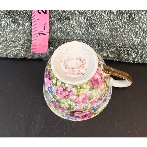 Merit Small Demitasse Cup Occupied Japan MC Floral Pink Chintz with Gold - Picture 7 of 8